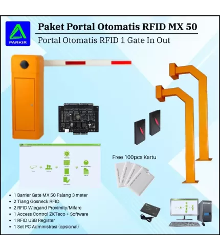 Paket Portal Otomatis 1 Gate In Out MX50 RFID Software