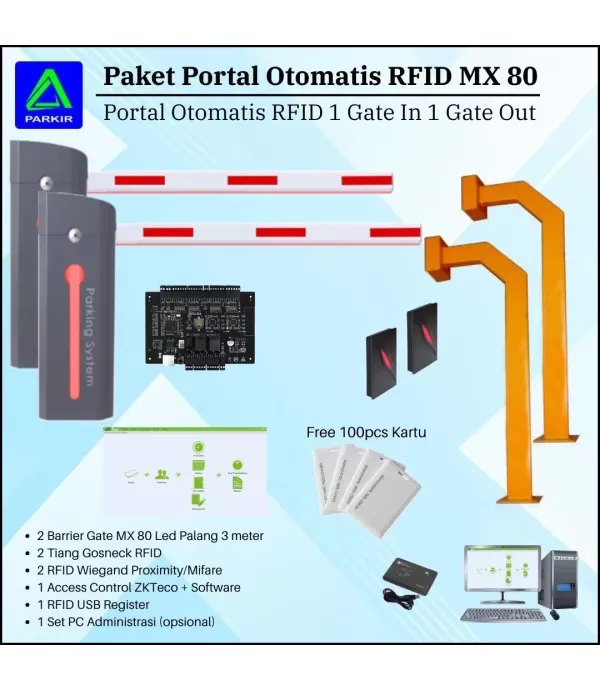 Paket Portal Otomatis 1 In 1 Out MX80 RFID Software
