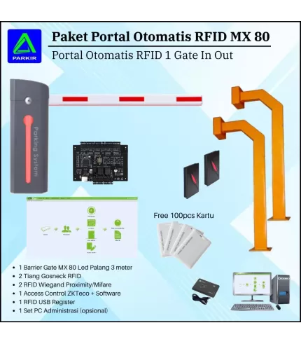 Paket Portal Otomatis 1 Gate In Out MX80 RFID Software