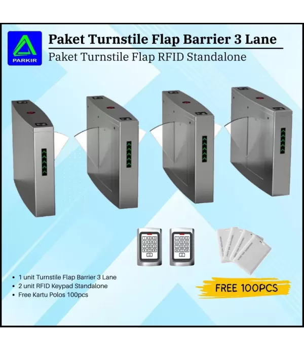 Paket Turnstile Flap Barrier RFID Standalone 1/2/3 Lane